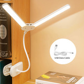 Lampă cu clemă pentru baterie Lampă de birou cu cap dublu Lampă de noapte reîncărcabilă cu LED Lampă cu clemă flexibilă de 360° Lampă de masă reglabilă