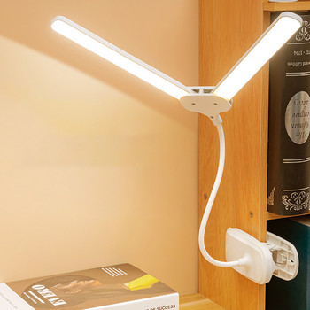 Κλιπ μπαταρίας Φωτιστικό γραφείου διπλής κεφαλής LED Επαναφορτιζόμενο φωτιστικό νύχτας 360° Ευέλικτο με κλιπ ρυθμιζόμενο επιτραπέζιο φωτιστικό