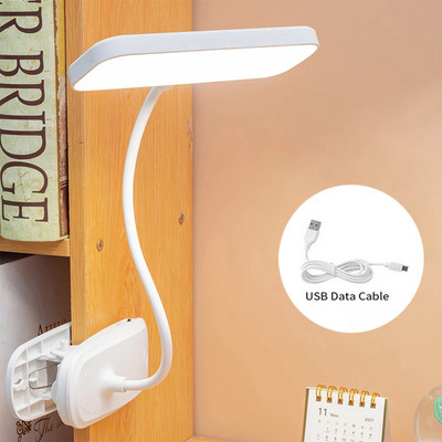 Lampă cu clemă pentru baterie Lampă de birou cu cap dublu Lampă de noapte reîncărcabilă cu LED Lampă cu clemă flexibilă de 360° Lampă de masă reglabilă