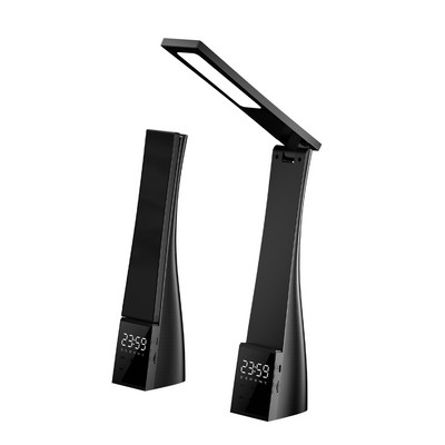 Lampă de birou LED cu difuzor Bluetooth Ceas cu alarmă Temperatură în 3 culori Dimmerare continuă USB Lămpi de masă pentru lectură cu protecție ochilor