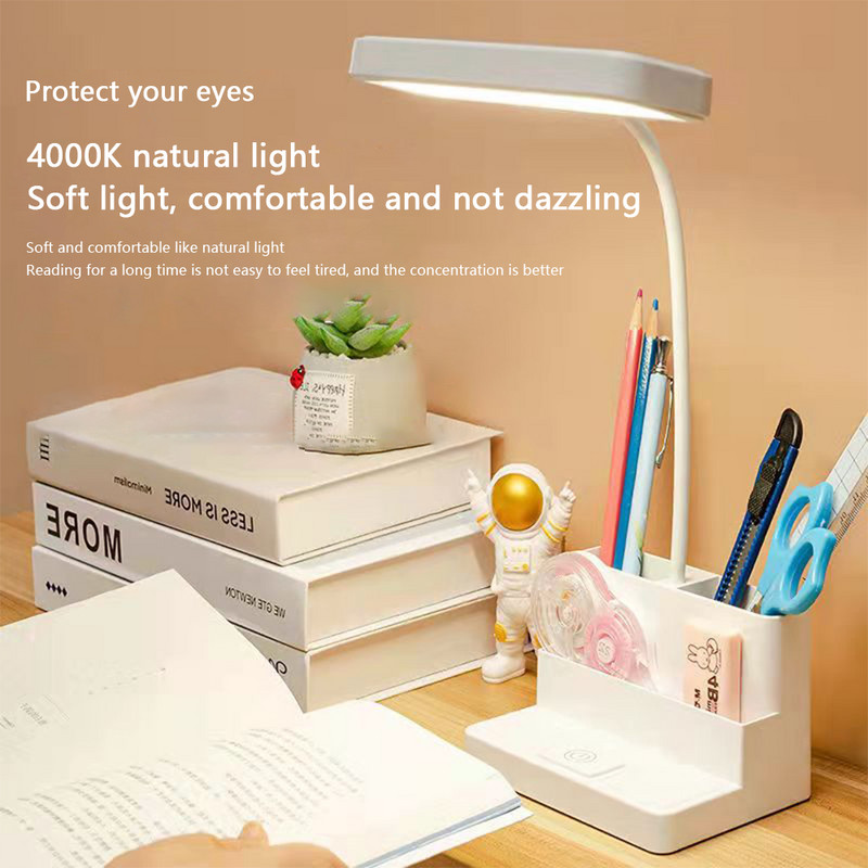 USB-laadimis-LED-lauavalgusti Multifunktsionaalne hämardav puutetundlik voodi lugemislamp Õppe-kontori silmade kaitse laualamp.