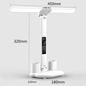 Προστασία ματιών LED διπλής κεφαλής με επιτραπέζια λάμπα με θήκη για στυλό USB Touch με οθόνη θερμοκρασίας ρολογιού χωρίς βαθύ φωτισμό κομοδίνου