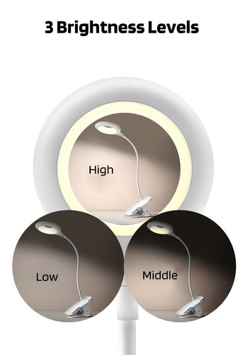 AXX LED настолна лампа със скоба Грижа за очите Димируеми настолни лампи Светлини за четене Акумулаторна батерия Гъвкава нощна лампа