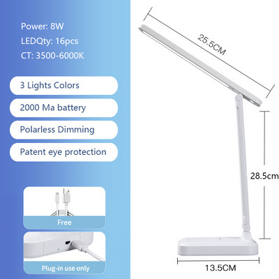 Lampă de birou LED Touch, 3 culori, reglare continuă, reîncărcabilă, protecție ochilor, lumină de noapte, lampă de masă USB pentru lampă de lectură de studiu
