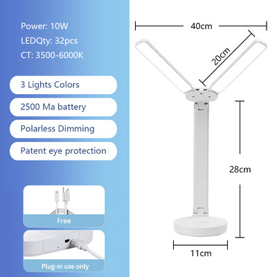 Lampă de birou LED Touch, 3 culori, reglare continuă, reîncărcabilă, protecție ochilor, lumină de noapte, lampă de masă USB pentru lampă de lectură de studiu