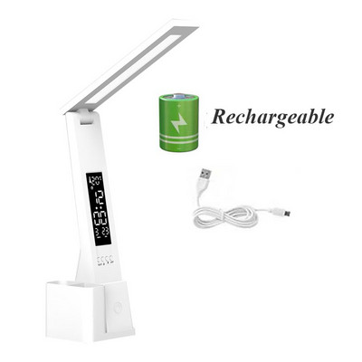 Lampă de birou LED cu ceas cu alarmă, temperatură în 3 culori, reglare continuă, încărcare USB, lumină de noapte, lămpi de masă pentru lectură cu protecție ochilor