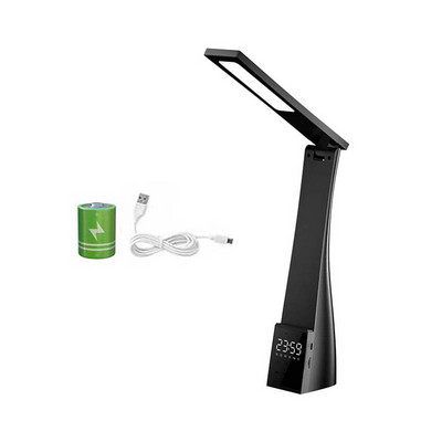 Lampă de birou LED cu ceas cu alarmă, temperatură în 3 culori, reglare continuă, încărcare USB, lumină de noapte, lămpi de masă pentru lectură cu protecție ochilor