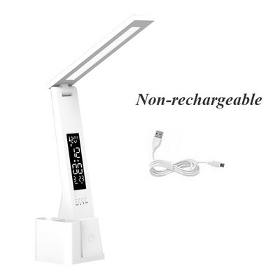 Lampă de birou LED cu ceas cu alarmă, temperatură în 3 culori, reglare continuă, încărcare USB, lumină de noapte, lămpi de masă pentru lectură cu protecție ochilor