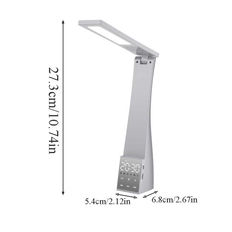 Lampă de birou LED cu ceas cu alarmă, temperatură în 3 culori, reglare continuă, încărcare USB, lumină de noapte, lămpi de masă pentru lectură cu protecție ochilor