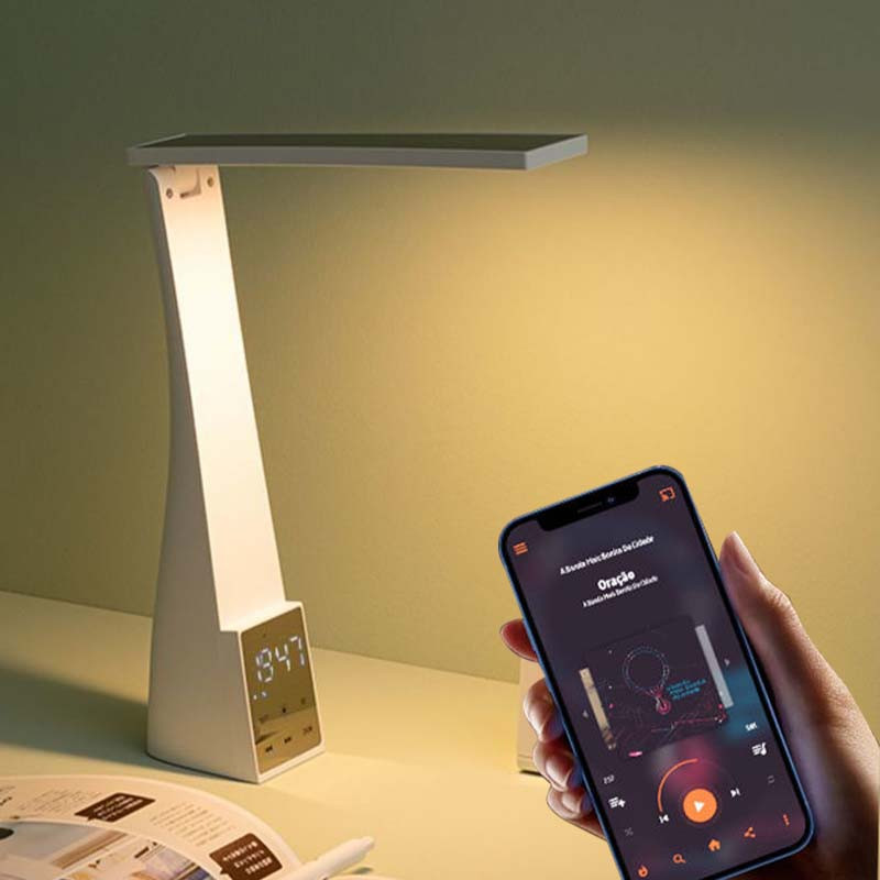 Lampă de birou LED cu ceas cu alarmă, temperatură în 3 culori, reglare continuă, încărcare USB, lumină de noapte, lămpi de masă pentru lectură cu protecție ochilor
