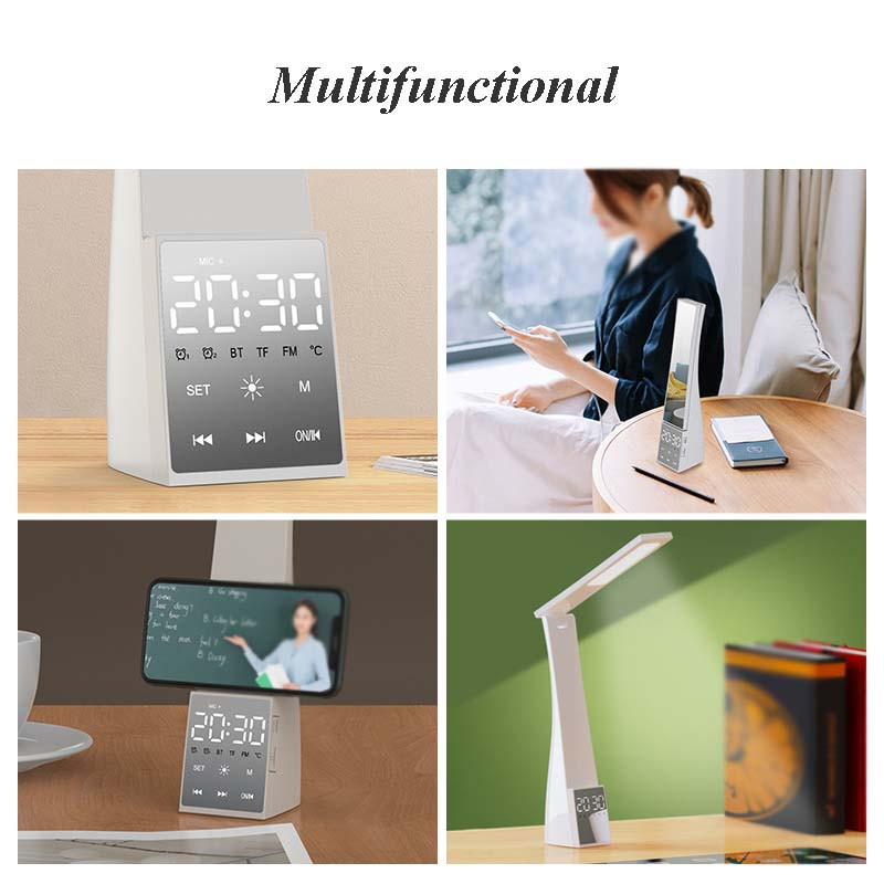 Lampă de birou LED cu ceas cu alarmă, temperatură în 3 culori, reglare continuă, încărcare USB, lumină de noapte, lămpi de masă pentru lectură cu protecție ochilor