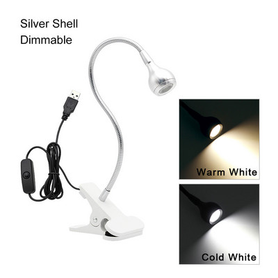 1 x kliptartó USB LED asztali lámpa szabályozható, rugalmas asztali lámpa gyerekeknek, olvasókönyv lámpa otthoni hálószobába nappaliba