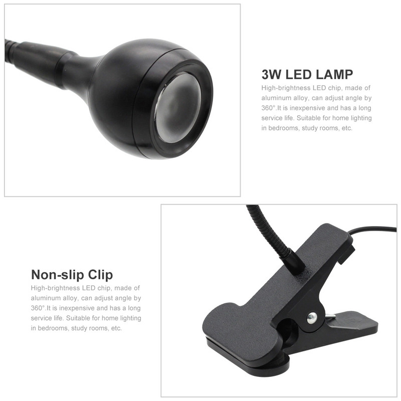 1 x kliptartó USB LED asztali lámpa szabályozható, rugalmas asztali lámpa gyerekeknek, olvasókönyv lámpa otthoni hálószobába nappaliba