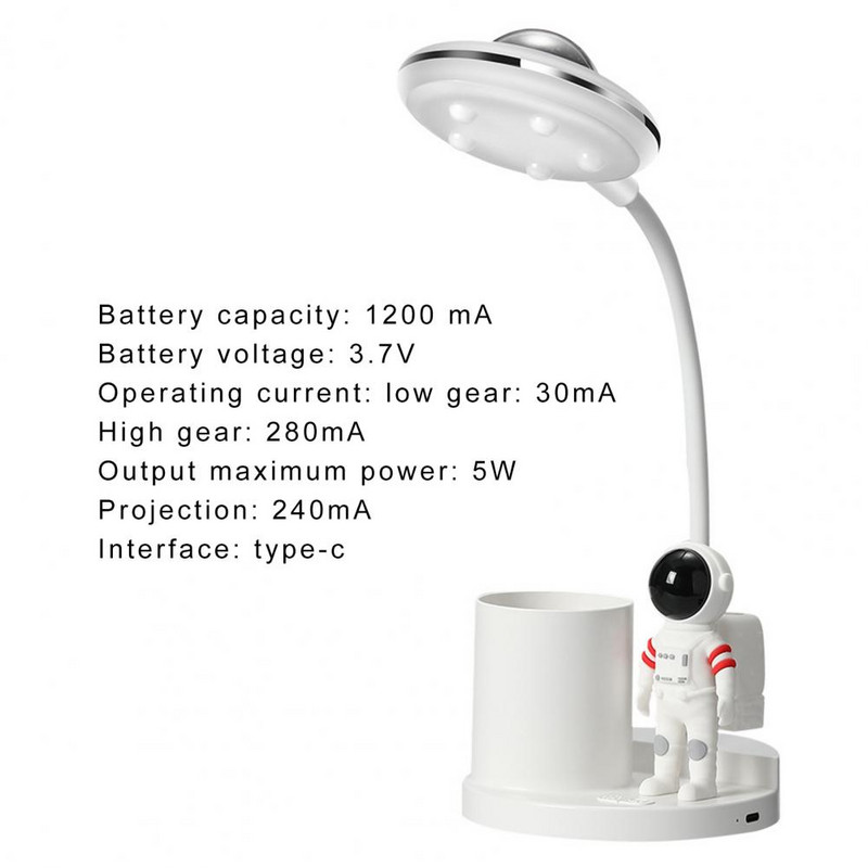 1 szett Cartoon Astronaut asztali lámpa tolltartóval állítható LED-es olvasóasztali lámpa Szemvédő éjjeli lámpa ajándék