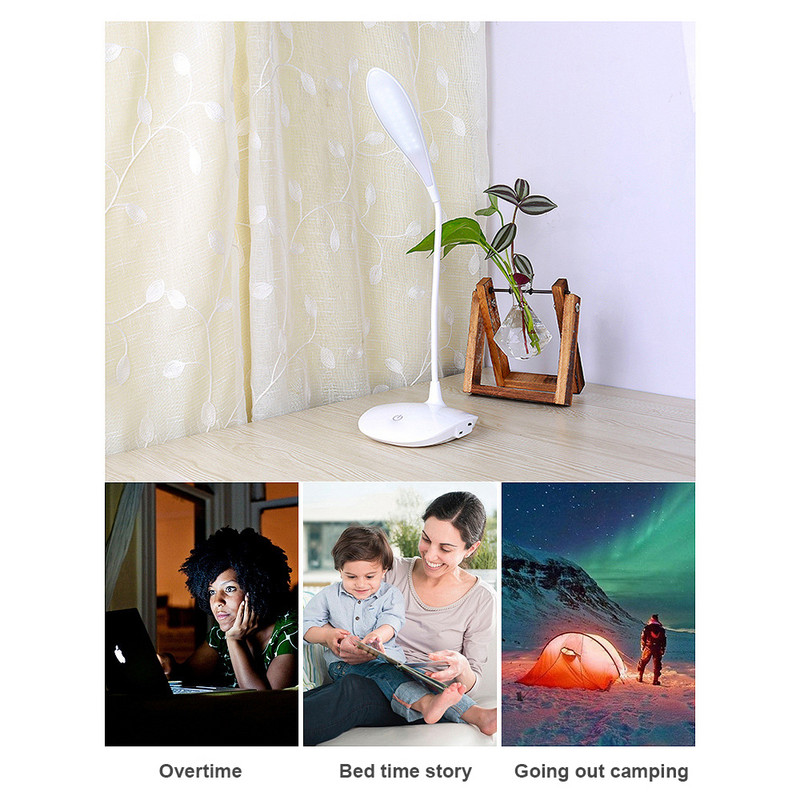 Puutelülitiga painduv LED-laualamp, kaasaegne 3-tasandiline hämardatav USB-laadimine õppevalgusti laualambid kolledži ühiselamu magamistuppa