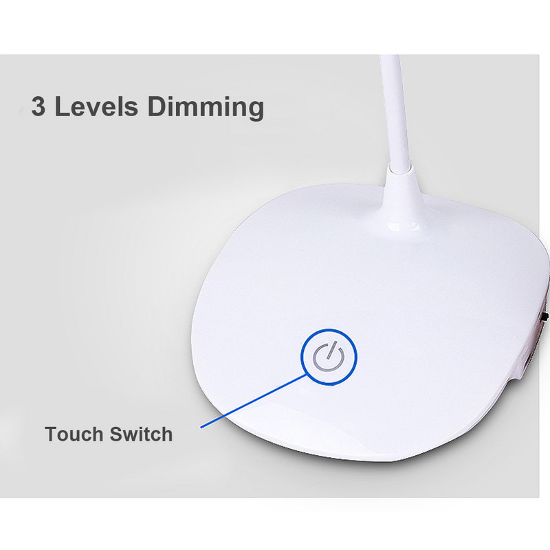 Puutelülitiga painduv LED-laualamp, kaasaegne 3-tasandiline hämardatav USB-laadimine õppevalgusti laualambid kolledži ühiselamu magamistuppa