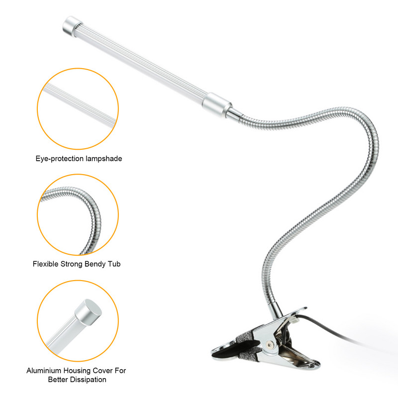 10 W 36 LED Szemvédő LED bilincs csipesz asztali lámpa asztali olvasólámpa 10 fokozatú 3 szín USB tápellátású, rugalmas hordozható, szabályozható
