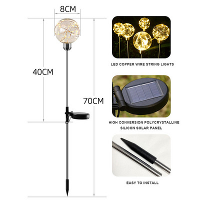 Napelemes rézhuzal golyós lámpa kültéri dekoráció udvari kertben Intelligens fényérzékeny karácsonyi ösvény lámpák nyaraláshoz