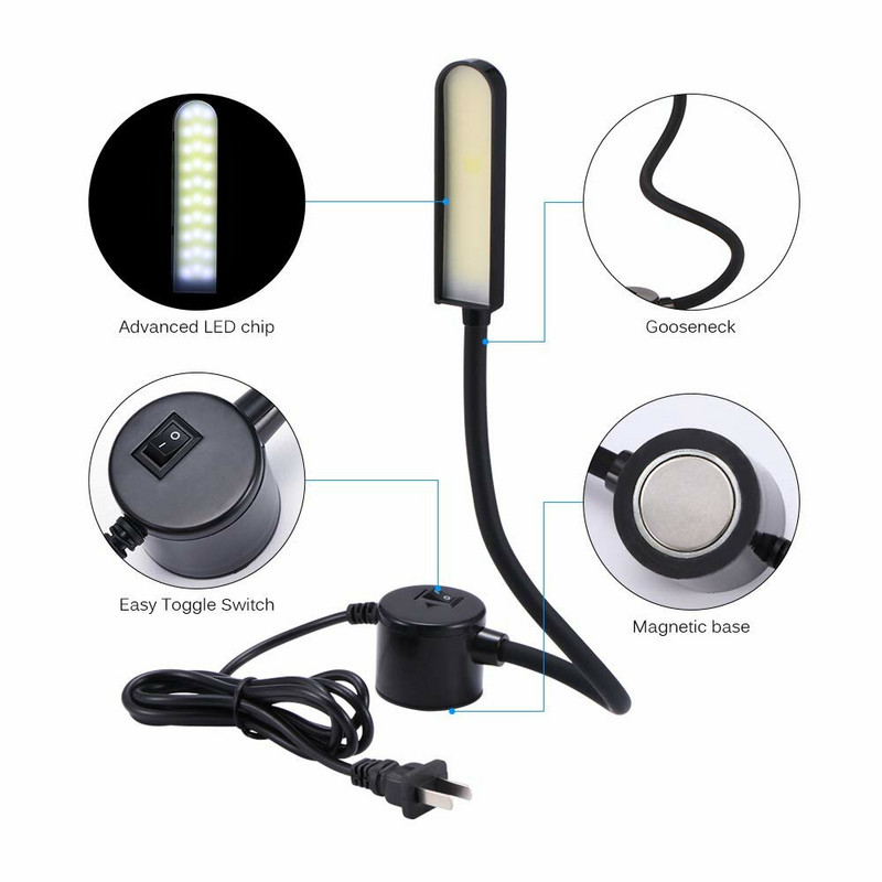 Lampă de lucru pentru mașină de cusut LED COB 6W 220V Lampă de birou cu bază de montare magnetică pentru strunguri Prese de gaurit bancuri de lucru