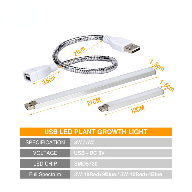 Lampă LED pentru creșterea plantelor 3W 5W Lampă portabilă USB pentru creșterea plantelor Aluminiu DC 5V Lampă Phyto cu spectru complet