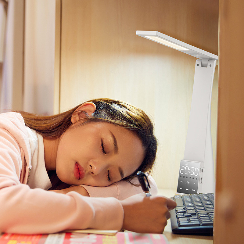 Led asztali lámpa Bluetooth hangszóróval hőmérséklet ébresztőóra szabályozható érintéssel összecsukható asztali lámpa olvasólámpák szemvédelem