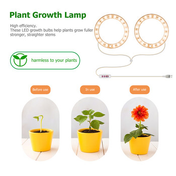 Angel Ring Φωτισμός ανάπτυξης φυτού LED Dimmable USB Charging Sunlight Phytolamp Αδιάβροχα λουλούδια Σπορόφυτα Φωτιστικά φυτωρίου