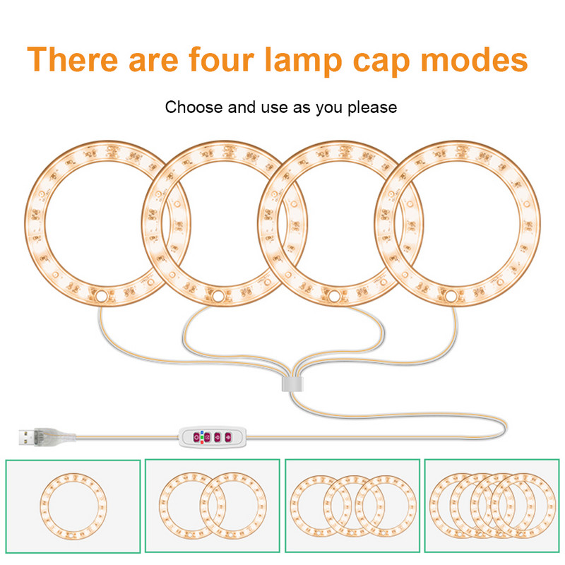 Angel Ring Növénynövesztő Fény LED-es szabályozható USB töltő Napfény Fitolámpa Vízálló Virágok Palánták Óvodai lámpák