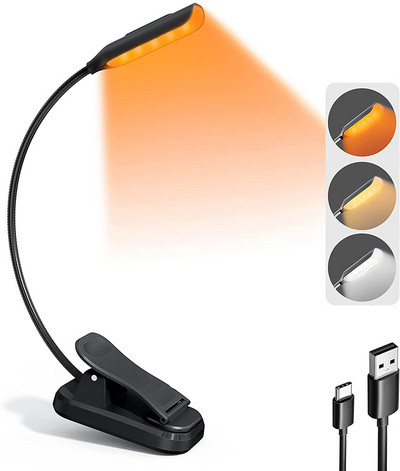 C2 Amber Book Light Ușor Reîncărcabil 3 moduri Cititoare 9LED Copii care citesc în pat Clip-on Îngrijirea ochilor Lectură caldă Lumină