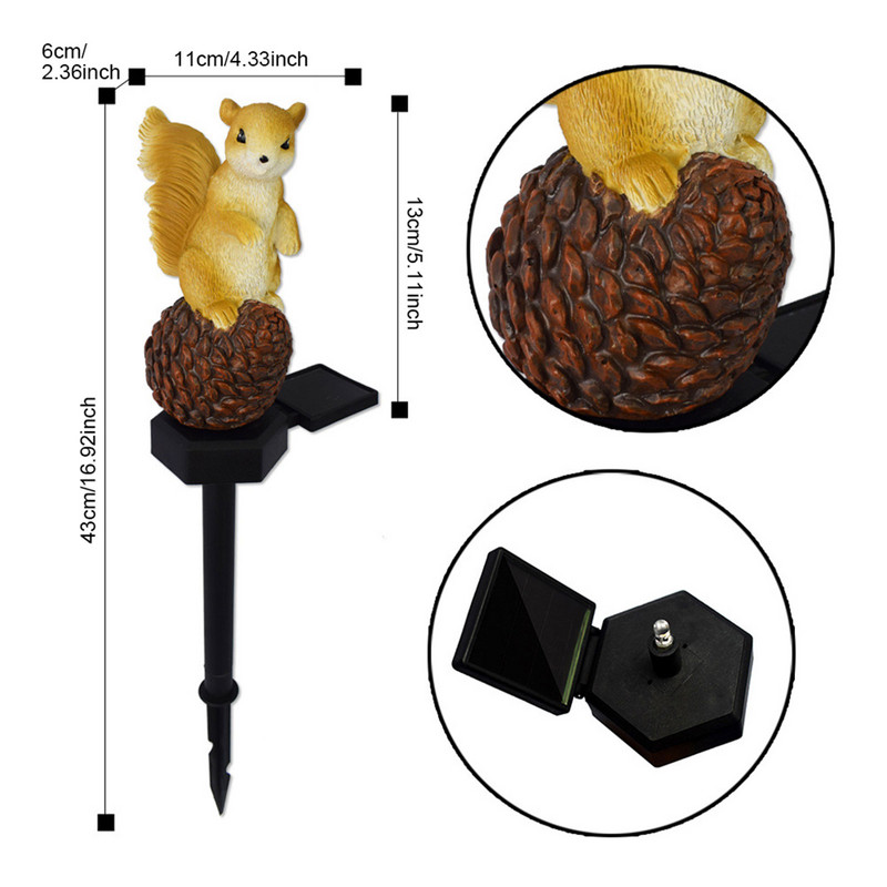 Päikesevalgustid välitingimustes vaigu orava looma muruvalgusti päikeseenergia aiavalgusti LED-valgusti veekindel väliaia sisekujundusega õuelamp