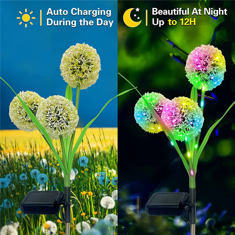 3/1 fejes napelemes LED pitypang fény kültéri vízálló, 2 módú napelemes út terasz lámpák kerti dekoráció táj füves lámpák