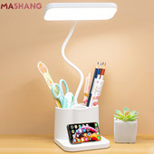 Lampă de noptieră super luminoasă cu suport pentru pix, încărcare prin USB, cu reglaj la atingere, lampă de birou, dormitor, lectură, lumină de noapte pentru birou de lucru