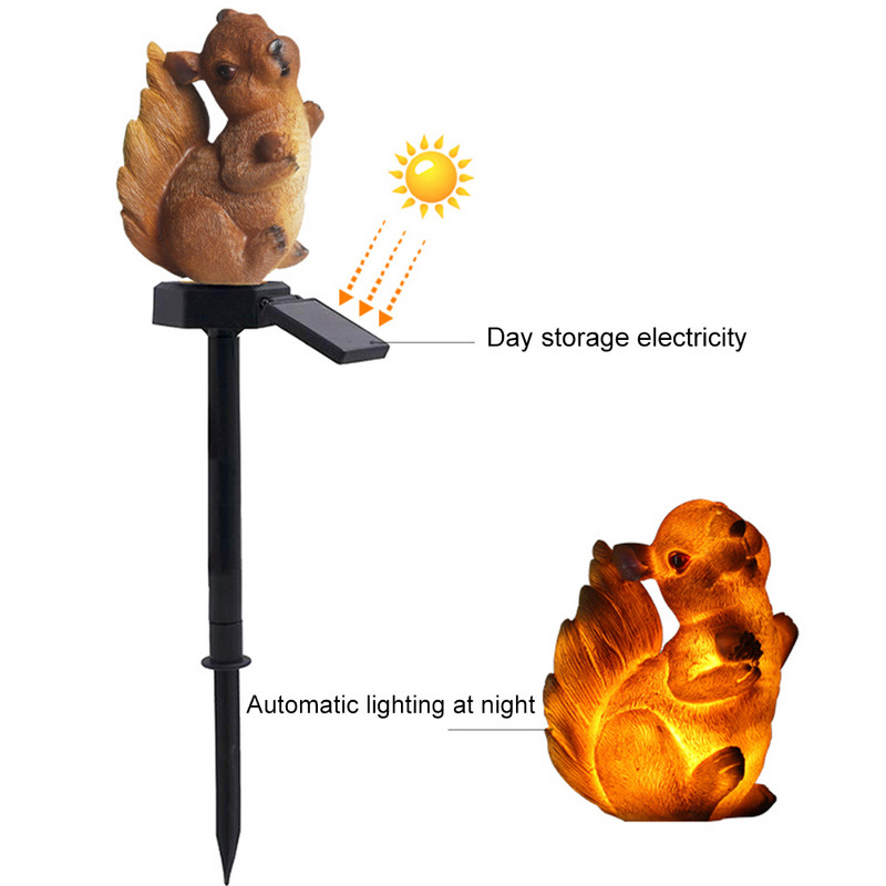 Led nakts gaisma jauka sveķu vāvere āra zāliens ar saules enerģiju darbināma dārza lampa zemes dekors Gaisma ainava gaismas dārza celiņš Lig