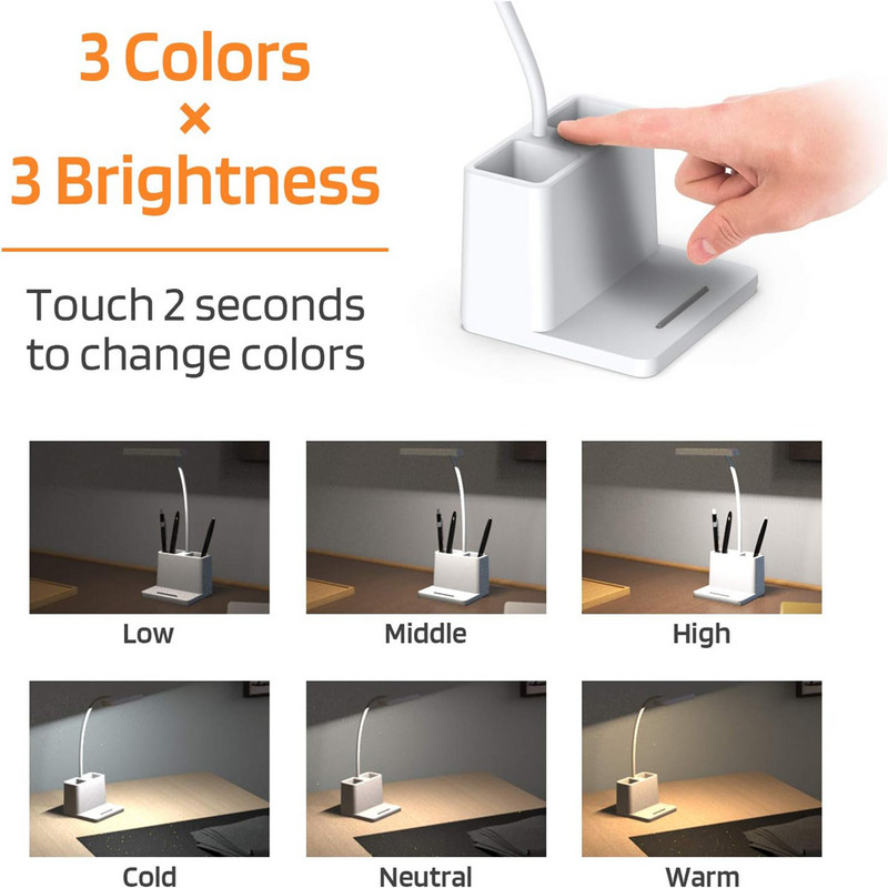 Lampă de birou cu LED, reîncărcabilă prin USB, cu protecție a ochilor, lumină de birou, pentru învățare pentru copii, pentru dormitor, pentru citire, pentru cărți, pentru noptieră, pentru lectură de noapte