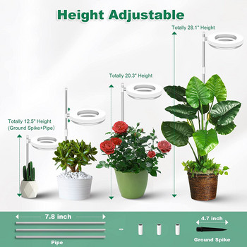 Grow Lights for Indoor Plants Λαμπτήρας πλήρους φάσματος Led Grow Lights, ρυθμιζόμενο ύψος λωρίδα φωτός Grow Αυτόματο χρονόμετρο σε σχήμα δακτυλίου