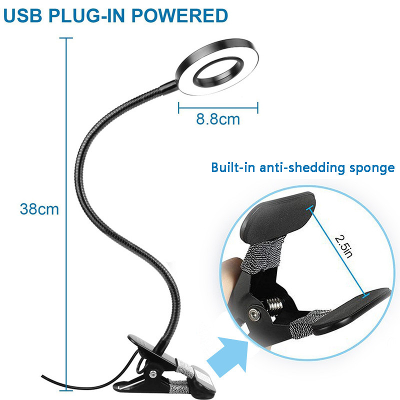 Lampă de birou cu clemă USB Protejează-ți ochii 360 de rotație 3,5 inchi 48 LED-uri 3 culori luminoase 10 luminozitate Diminuare nelimitată 2 m lungime cablu M