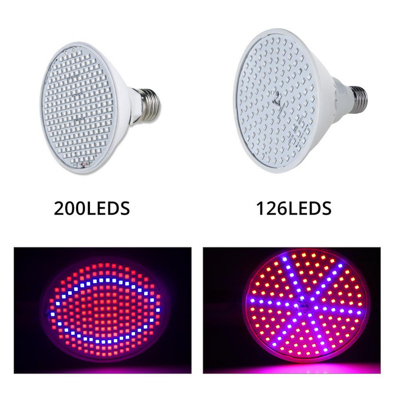 Becuri de creștere cu spectru complet 60/126/200 LED E27 Lampă de creștere LED roșu albastru pentru plante interioare Hydro Flower Veg Grow Cort Phytolamp