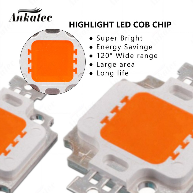 3 db/tétel Teljes spektrumú 380-840nm LED COB chip lámpagyöngyök 10W nagy teljesítményű 9-12V réz konzol üvegházi növények növekedési fényéhez