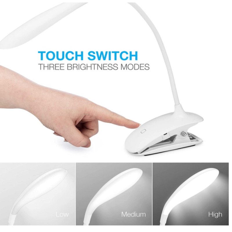 LED saspraudes lasīšanas gaismas grāmatas gaisma 16 acu aizsardzības gaismas diodes gultas apgaismojuma skava ar 3 spilgtuma līmeņu USB uzlādējamu