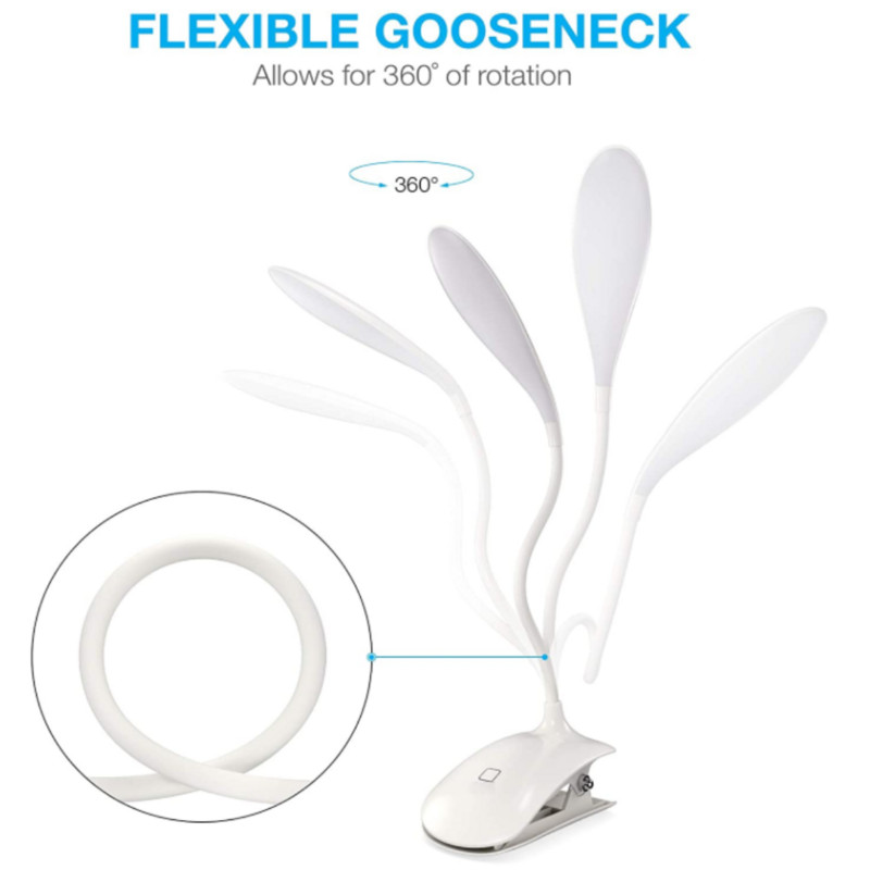 LED saspraudes lasīšanas gaismas grāmatas gaisma 16 acu aizsardzības gaismas diodes gultas apgaismojuma skava ar 3 spilgtuma līmeņu USB uzlādējamu