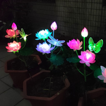 RGB Πολύχρωμο ηλιακό φωτιστικό γκαζόν Προσομοίωση Lotus Flower Light Διακοσμητικό σπίτι με λουλούδια διακόσμηση κήπου Αδιάβροχο φως τοπίου