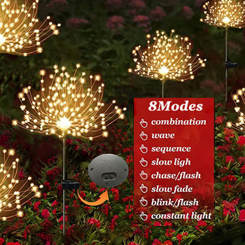 Слънчеви светлини LED светлини за фойерверки Външна водоустойчива струнна светлина Направи си сам гирлянд Фея за градина/морава/пейзаж/празничен декор