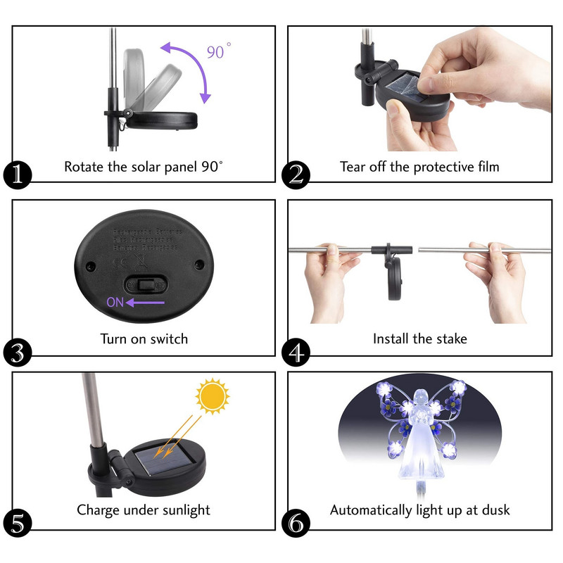 Saules eņģeļu gaismas āra dārza dekorēšana ainava iesildīšanās dāvana kapsēta Led miets zāliena pagalms iekšpagalms Saules nakts lampa