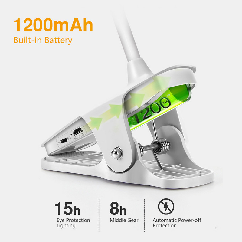 Lampă de birou LED cu clemă tactilă Lampă de birou, reîncărcabilă, flexibilă, cu USB, Lampă de birou pentru copii, studenți, pentru învățare.