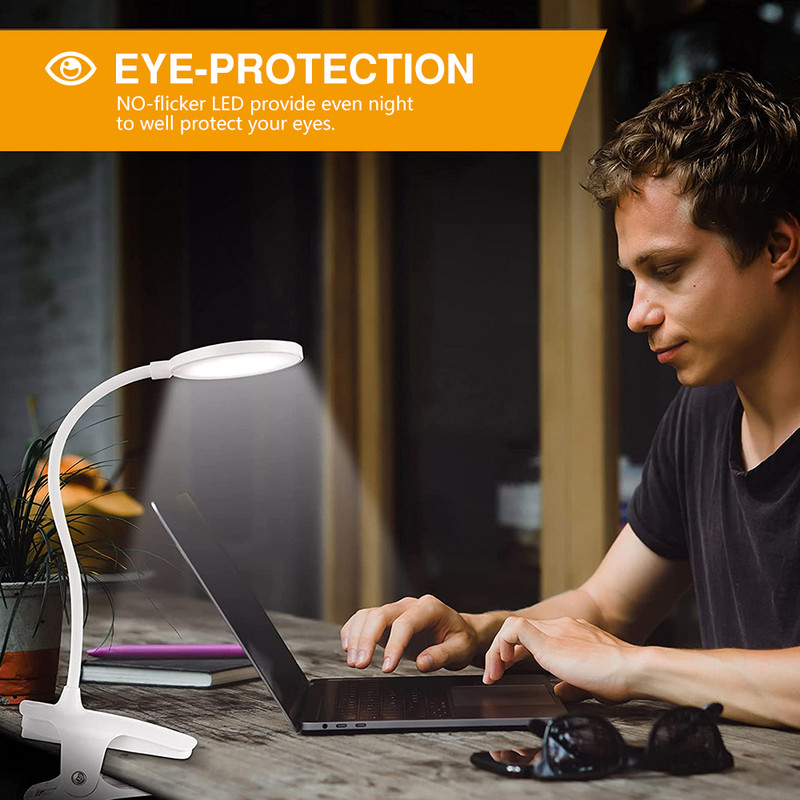 Lampă de birou LED cu clemă tactilă Lampă de birou, reîncărcabilă, flexibilă, cu USB, Lampă de birou pentru copii, studenți, pentru învățare.