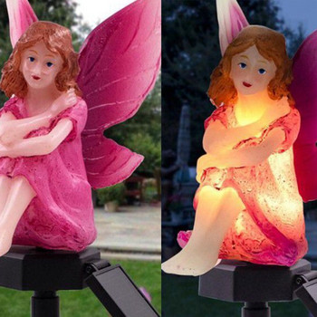 2022 Нова цветна фея Статуя Слънчева светлина Орнамент Ангелска фигура Скулптура Колове за морава Лампа