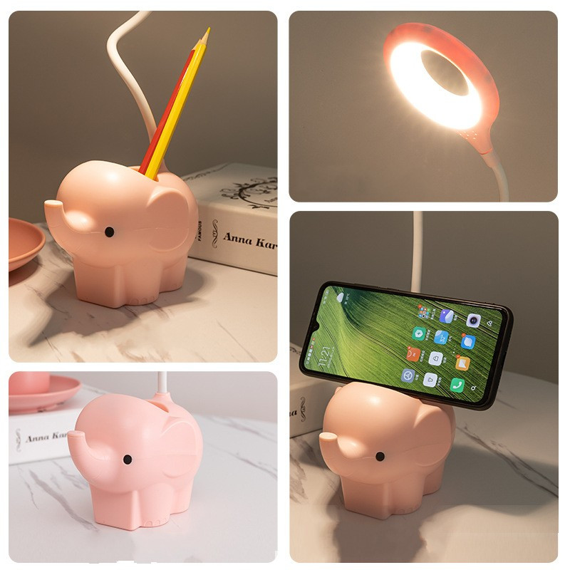 Kreatív Elephant Animal Led asztali lámpa USB töltőcsatlakozó, kettős felhasználású, háromszínű, állítható hőmérsékletű oktató asztali lámpa