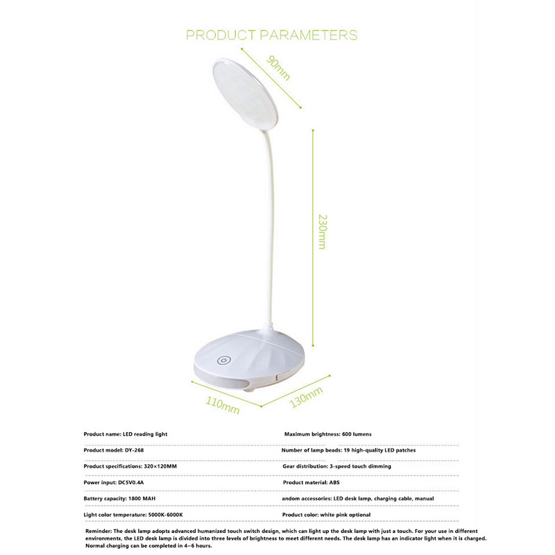 Kontori laud LED laualamp USB Laetav aku ere lamp Silmahooldus Mini Flex Room Laud Laste lamp Magamistoa öökapp