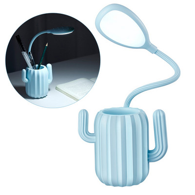 Lampă de masă cu suport pentru stilou cactus, cu LED pentru protecția ochilor, lampă de lectură reîncărcabilă, drăguț pentru copii la atingere, noptieră