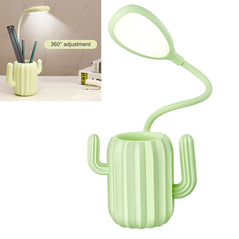 Lampă de masă cu suport pentru stilou cactus, cu LED pentru protecția ochilor, lampă de lectură reîncărcabilă, drăguț pentru copii la atingere, noptieră