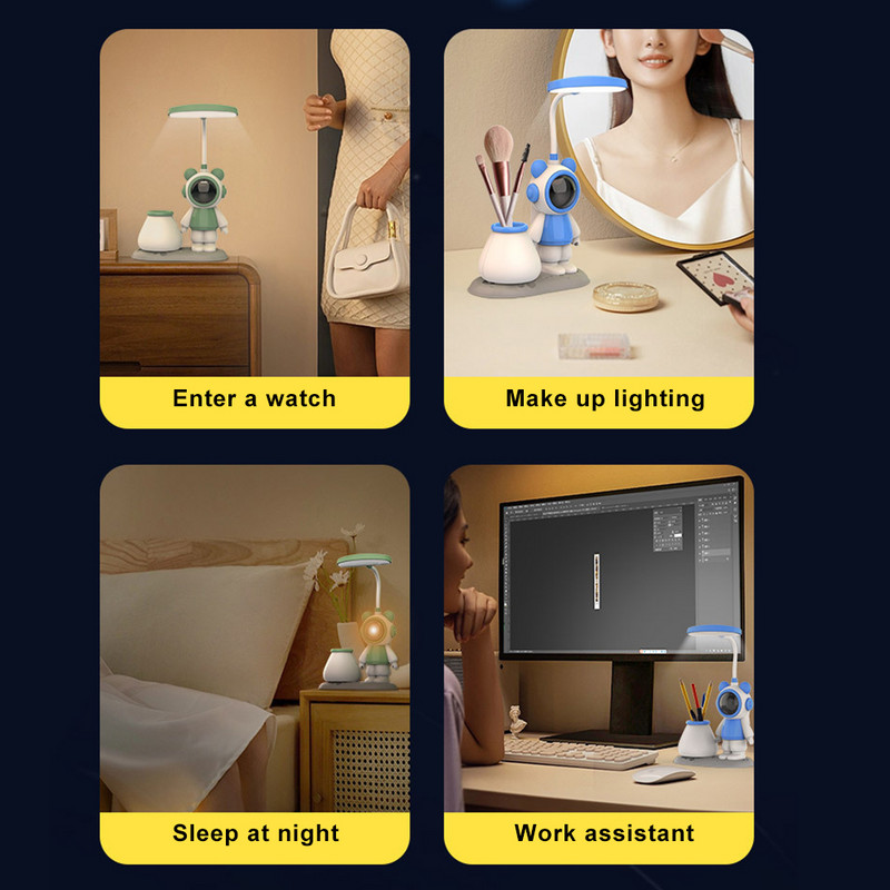 Loominguline astronaut Spaceman laualamp silmade kaitse õppelamp LED-lugemislamp voodi kõrval ühiselamu USB-laaditav öövalgusti